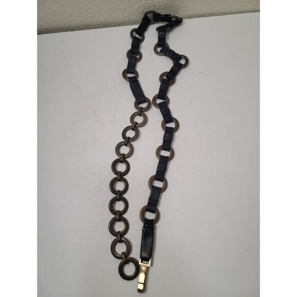 Vintage Chain Link Belt Black & Bronze Metal Leather And Elastic Women's Accesso - Picture 6 of 6